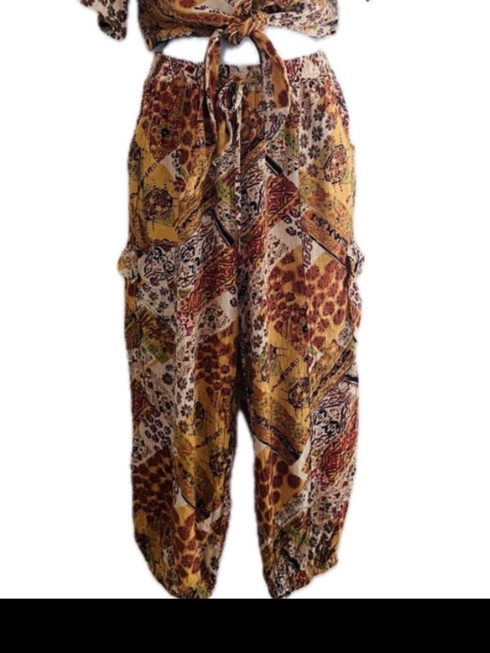 Christian Siriano NY Mustard Patchwork Print Crop Top & Jogger Set S - Picture 14 of 14
